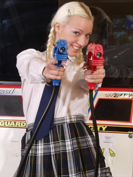 Smiley blonde Alex Barankova getting wild and dirty at the arcade