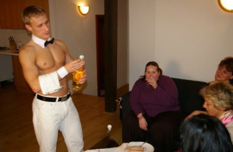 Amateur European matures getting rammed by a hot male stripper on a couch