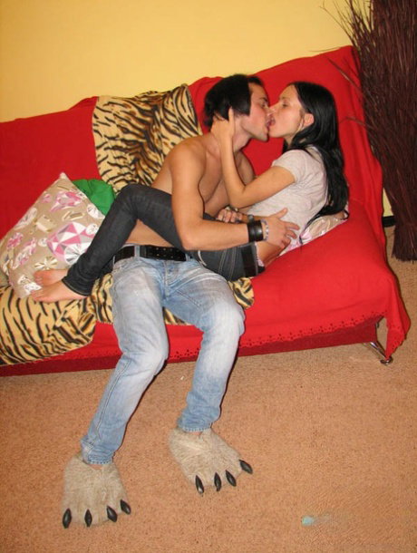 Young brunette kisses her boyfriend before they get naked to fuck
