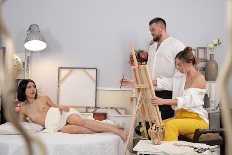 Mary Frost engages in threesome sex after modelling for a couple