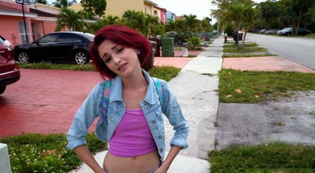 Redhead cutie Lola Fae enjoys assfucking and warm cum in the car