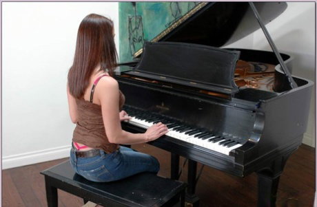 Busty babe in jeans Kelli Tyler seduced and fucked by her music tutor