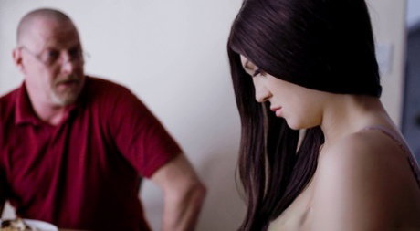 Upset young brunette Jojo Kiss is coerced into sex by her stepfather