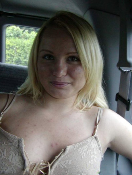 Chubby blonde April exposes her pierced nips and gets railed in the car