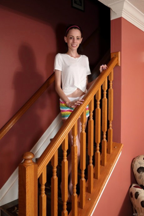 Skinny amateur teen Aria Haze strips naked and gets her pussy stretched in POV