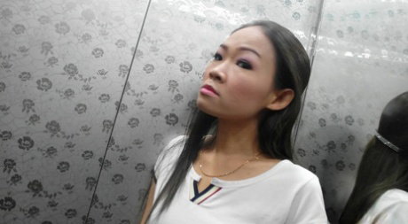 Skinny Asian teen Hong strips and gets her hairy beaver boned in POV