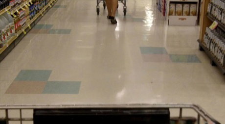Unsuspecting shopper gets her panties dropped & hot ass exposed by a stranger