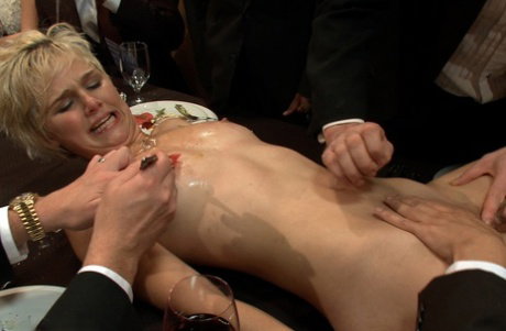 Blonde girl Chloe Camilla is humiliated and penetrated during an outdoor dinner