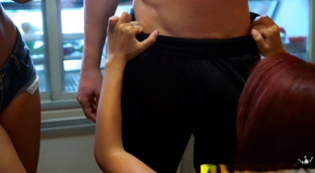 Redheaded teen Raven Redmond giving blowjob on knees for money