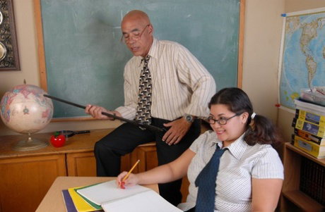 SSBBW schoolgirl has a big teacher dick roughly shoved down her throat