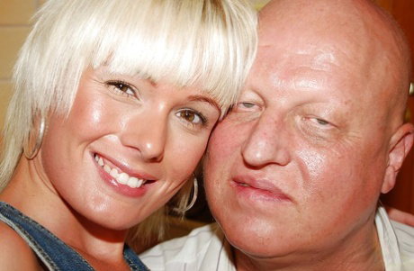 Pretty teen babe with shaved pussy Ninna Moore gets banged by a bald oldman