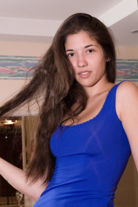 Hot brunette Virgin strips before sticking finger deep inside her bushy snatch