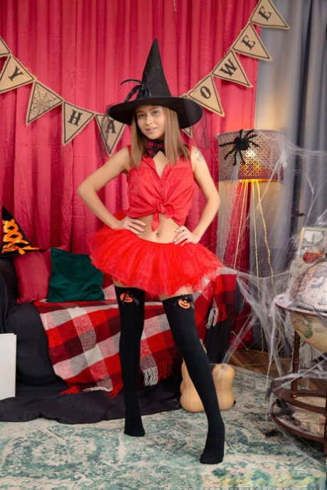 Naughty teen Skye Wood celebrates Halloween by having anal and vaginal sex
