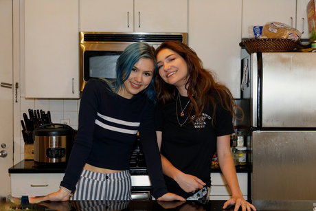 Amateur babe Skye Blue and her adorable friend take off their clothes and pose