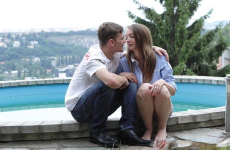 Young and busty girl Buffy kisses her boyfriend before they have sex