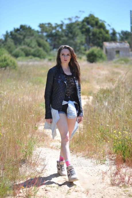 Samantha Bentley enters abandoned house bares her tits and masturbates