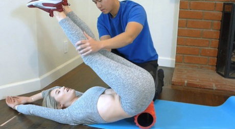 Blonde babe Carolina Sweets fucks her fitness trainer & takes a facial