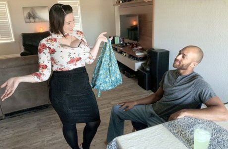 Brooklyn Springvalley frees huge tits from a sweater before sex on a sofa