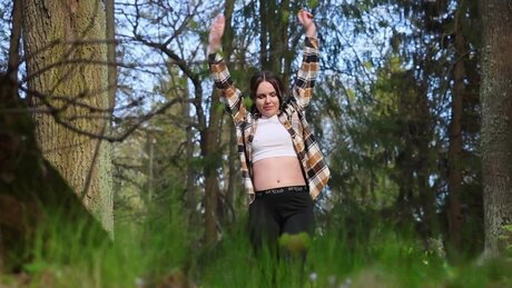 Solo girl Violet Rilz takes a badly needed piss while out in the woods