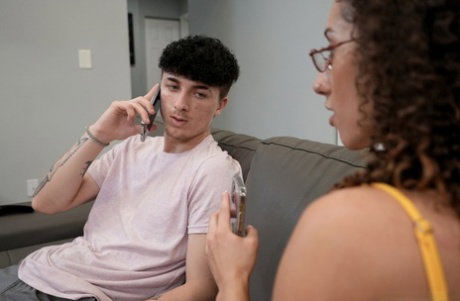 Curly-haired teen Kira Perez sits on her stepbrother's huge dick & rides it