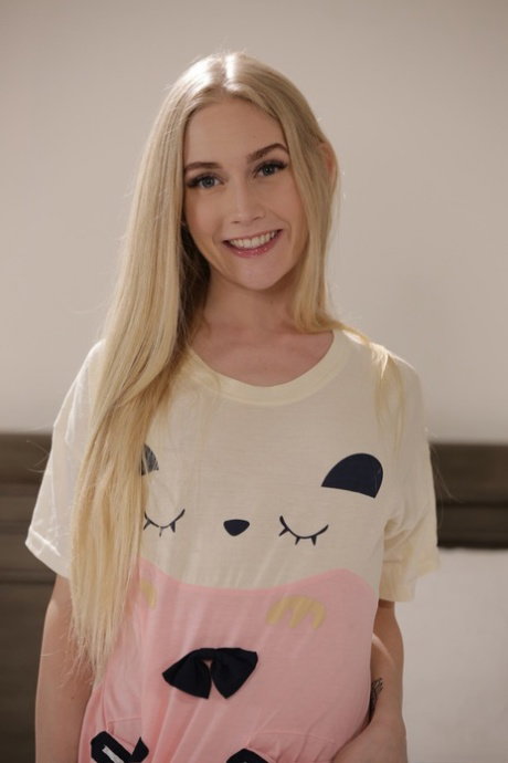 Skinny blondie Emma Starletto reveals her tiny tits and sucks balls and dick