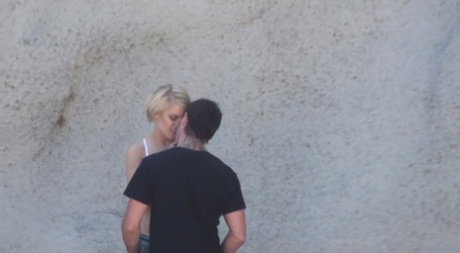 Blonde American girl with tiny tits Ash Hollywood gets rammed in public