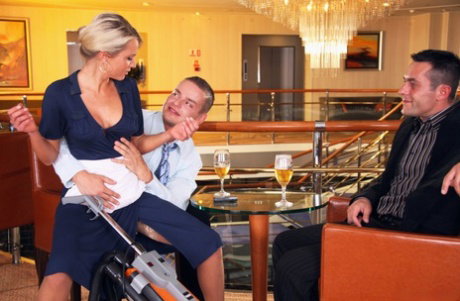 Naughty housekeeper Laura Crystal enjoys an FMM 3some at the restaurant