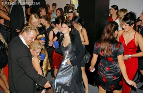 Lewd vixens enjoy drunk partly clothed sex orgy with studly lads