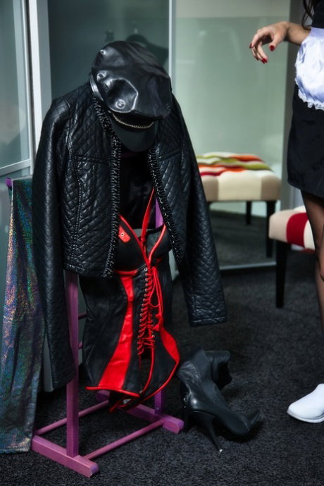 Gorgeous housekeeper Vanessa reveals her slim figure and toys herself