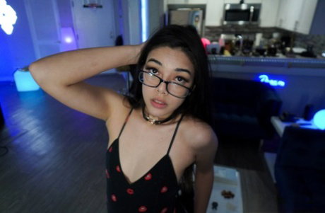 Petite teen Harmony Wonder getting her pretty face fucked by a big cock