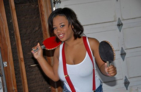Black teen Yasmine Loven bares her big natural tits after game of table tennis