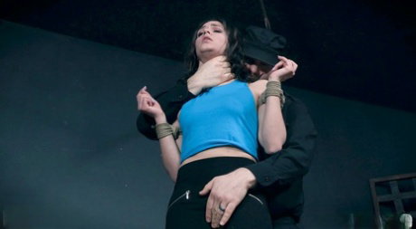 Helpless brunette Alex More screams in agony while restrained with ropes