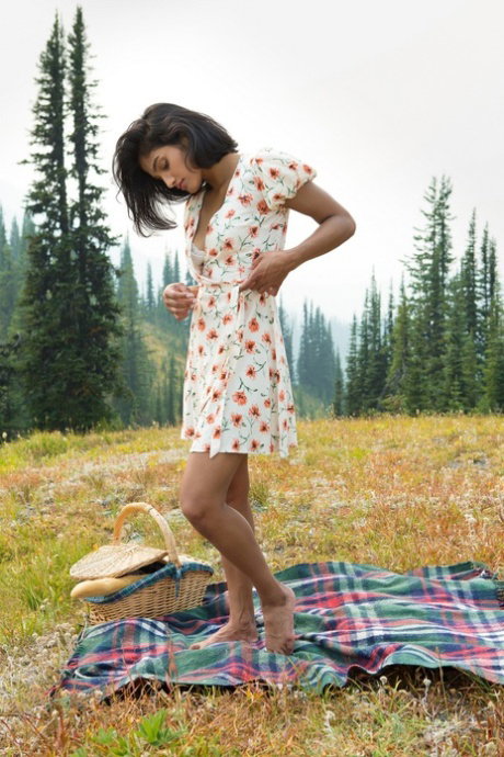 Hot Canadian model Angel Constance with small tits opens her legs on a picnic