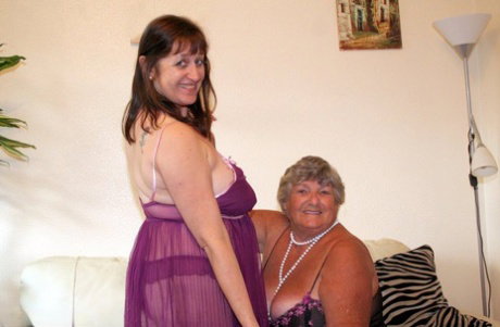 Obese British nan Grandma Libby engages in lesbian acts with a fat woman