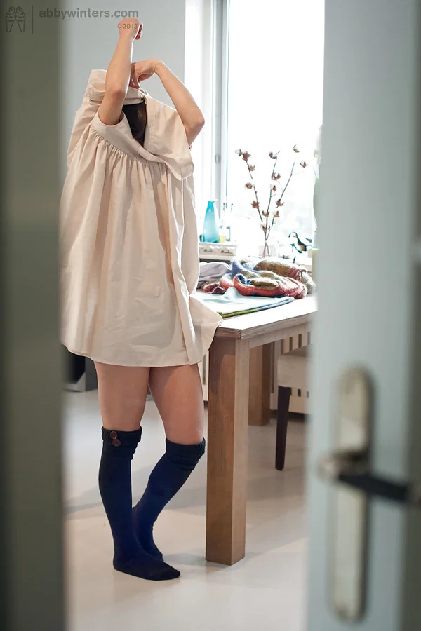 Coed in knee high socks pulls up pretty panties while getting dressed  - Socks, Teen, Amateur, Babe, Panties, Short Hair, Beautiful, Ass, Clothed, Skirt  - Photo 12